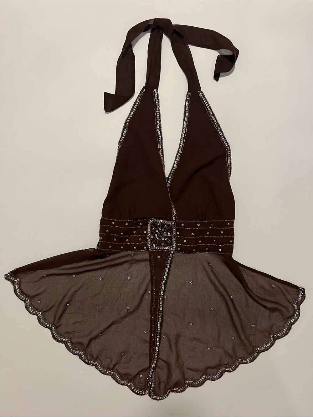 NWT Y2K Fairycore Brown Beaded Halter Top